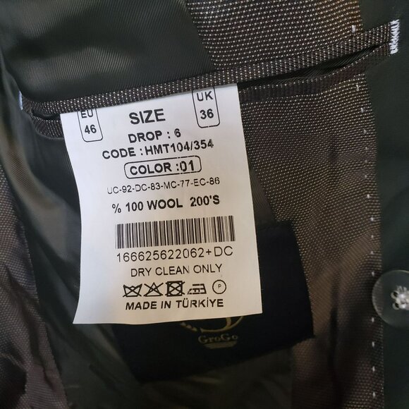 NEW Grogo Black Dark Green Wool Double Breasted Mens Suit Jacket EU 46 - Picture 13 of 15